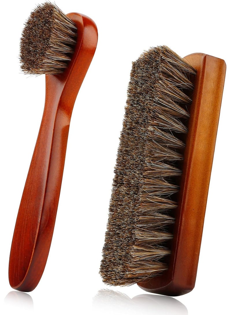 Shoe Brush, Shoe Cleaning Brush, 2 Pieces Horsehair Shoe Brush, Boot Brush, Horse Hair Brush for Leather, Shoe Brushes for Cleaning, Leather Shoes Boot Cleaning Brush Care Clean Dauber Applicators - Image 1